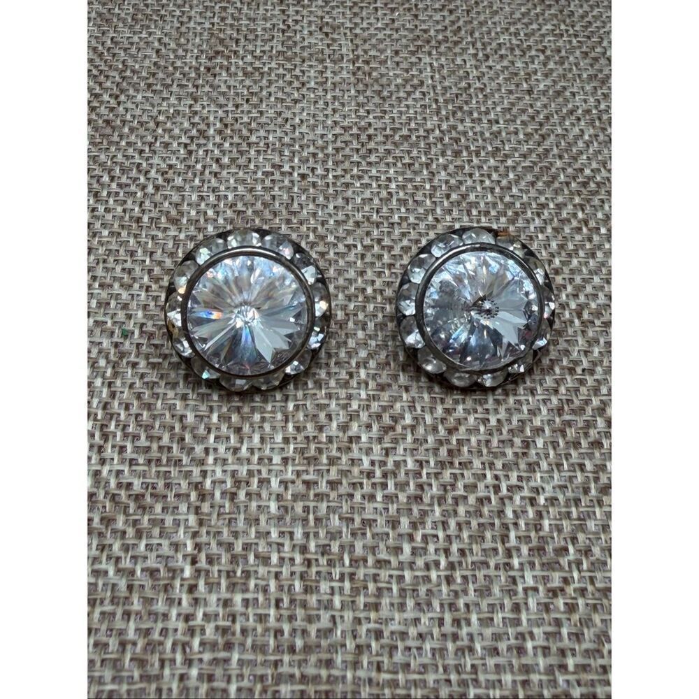 Large Crystal Statement Stud Earrings Round Rhinestone Posts - Picture 6 of 7